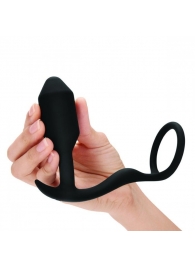 Черное эрекционное кольцо с анальным плагом Snug   Tug - b-Vibe - в Хабаровске купить с доставкой