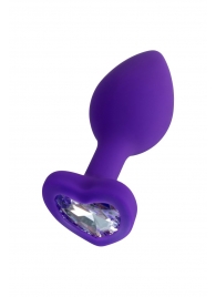 Фиолетовая анальная втулка Diamond Heart с прозрачным кристаллом - 7 см. - ToyFa - купить с доставкой в Хабаровске