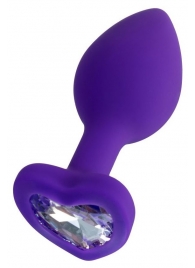 Фиолетовая анальная втулка Diamond Heart с прозрачным кристаллом - 7 см. - ToyFa - купить с доставкой в Хабаровске