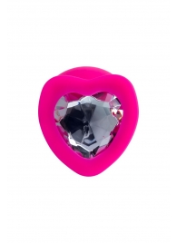 Розовая анальная втулка Diamond Heart с прозрачным кристаллом - 9,5 см. - ToyFa - купить с доставкой в Хабаровске