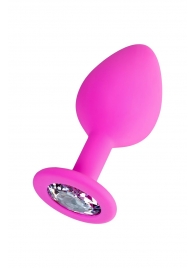 Розовая анальная втулка Brilliant с прозрачным кристаллом - 8 см. - ToyFa - купить с доставкой в Хабаровске