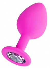 Розовая анальная втулка Brilliant с прозрачным кристаллом - 8 см. - ToyFa - купить с доставкой в Хабаровске