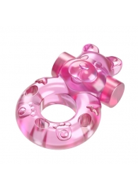 Розовое эрекционное виброкольцо на пенис Pink Bear - Baile - в Хабаровске купить с доставкой