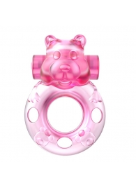 Розовое эрекционное виброкольцо на пенис Pink Bear - Baile - в Хабаровске купить с доставкой