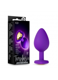 Фиолетовая анальная пробка Bling Plug Medium с золотистым стразом - 8,3 см. - Blush Novelties - купить с доставкой в Хабаровске