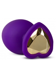 Фиолетовая анальная пробка Bling Plug Large с золотистым стразом - 9,5 см. - Blush Novelties - купить с доставкой в Хабаровске