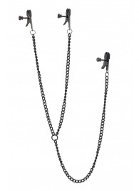 Черные зажимы на соски и клитор на цепочке DELUXE NIPPLE   CLIT CLAMPS - Dream Toys - купить с доставкой в Хабаровске