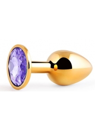 Золотистая анальная пробка с фиолетовым стразом - 7,2 см. - Anal Jewelry Plug - купить с доставкой в Хабаровске