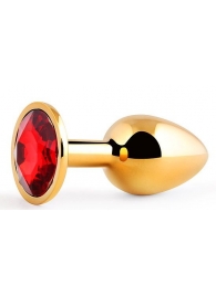 Золотистая анальная пробка с красным стразом - 7,2 см. - Anal Jewelry Plug - купить с доставкой в Хабаровске