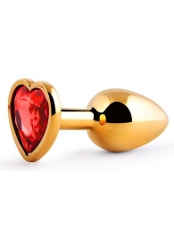 Золотистая анальная пробка с красным стразом-сердечком - 7 см. - Anal Jewelry Plug - купить с доставкой в Хабаровске