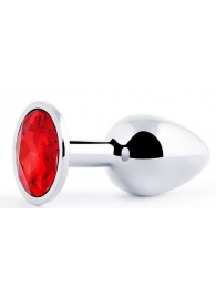 Серебристая анальная пробка с красным стразом - 7,2 см. - Anal Jewelry Plug - купить с доставкой в Хабаровске