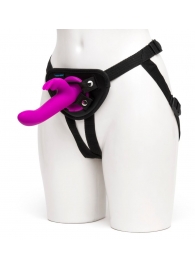 Лиловый страпон Rechargeable Vibrating Strap-On Harness Set - 17,6 см. - Happy Rabbit - купить с доставкой в Хабаровске