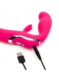 Ярко-розовый безремневой страпон Rechargeable Vibrating Strapless Strap-On - Happy Rabbit - купить с доставкой в Хабаровске