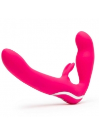 Ярко-розовый безремневой страпон Rechargeable Vibrating Strapless Strap-On - Happy Rabbit - купить с доставкой в Хабаровске