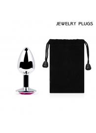 Серебристая анальная пробка с малиновым кристаллом - 7,2 см. - Anal Jewelry Plug - купить с доставкой в Хабаровске