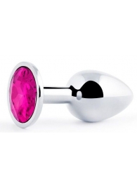 Серебристая анальная пробка с малиновым кристаллом - 7,2 см. - Anal Jewelry Plug - купить с доставкой в Хабаровске