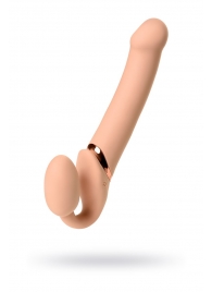 Телесный безремневой вибрострапон Vibrating Bendable Strap-On L - Strap-on-me - купить с доставкой в Хабаровске