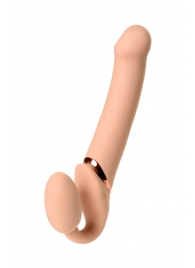 Телесный безремневой вибрострапон Vibrating Bendable Strap-On L - Strap-on-me - купить с доставкой в Хабаровске