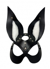 Черная маска зайки с белым мехом на ушках Miss Bunny - БДСМ Арсенал - купить с доставкой в Хабаровске