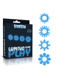 Набор из 4 голубых, светящихся в темноте эрекционных колец Lumino Play - Lovetoy - в Хабаровске купить с доставкой