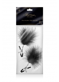 Зажимы на соски с черными пуховыми кисточками Sweet Caress Feather Nipple Clumps - Sweet Caress - купить с доставкой в Хабаровске