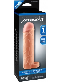 Телесная насадка с кольцом Perfect 1 Extension with Ball Strap - 17 см. - Pipedream - в Хабаровске купить с доставкой