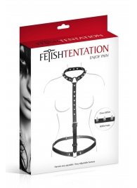 Черная упряжь на тело с шипами на ошейнике - Fetish Tentation - купить с доставкой в Хабаровске
