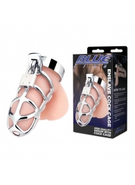 Серебристая металлическая клетка для члена с замком Enslave Cock Cage - BlueLine - купить с доставкой в Хабаровске