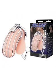 Серебристая металлическая клетка с анальным стимулятором Cock Cage - BlueLine - купить с доставкой в Хабаровске