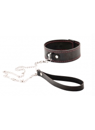 Черный широкий ошейник с красной строчкой и поводком - Crazy Handmade - купить с доставкой в Хабаровске