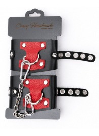 Черные наручники с красным декором и заклепками - Crazy Handmade - купить с доставкой в Хабаровске