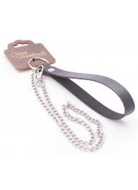 Серебристый металлический поводок с кожаной черной ручкой - 80 см. - Crazy Handmade - купить с доставкой в Хабаровске