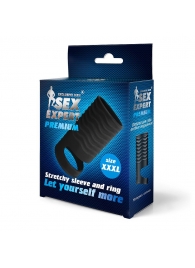 Черная открытая насадка на пенис с кольцом для мошонки XXXL-size - 9,9 см. - Sex Expert - в Хабаровске купить с доставкой