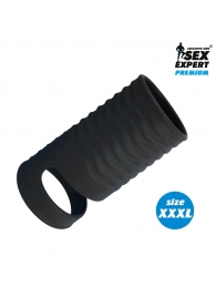 Черная открытая насадка на пенис с кольцом для мошонки XXXL-size - 9,9 см. - Sex Expert - в Хабаровске купить с доставкой