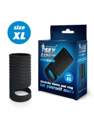Черная открытая насадка на пенис с кольцом для мошонки XL-size - 8,9 см. - Sex Expert - в Хабаровске купить с доставкой