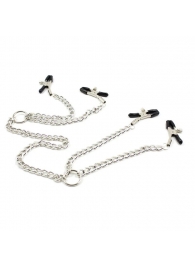 Серебристые зажимы для сосков и половых губ на тонкой цепочке - Notabu - купить с доставкой в Хабаровске