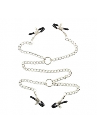 Серебристые зажимы для сосков и половых губ на тонкой цепочке - Notabu - купить с доставкой в Хабаровске