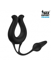 Черная вибронасадка Sex Expert с анальной втулкой - Sex Expert - в Хабаровске купить с доставкой