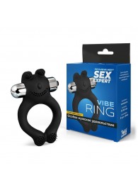 Черное силиконовое эрекционное виброкольцо Sex Expert - Sex Expert - в Хабаровске купить с доставкой
