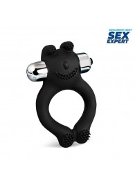 Черное силиконовое эрекционное виброкольцо Sex Expert - Sex Expert - в Хабаровске купить с доставкой