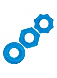 Комплект из трех голубых колец для эрекции 3-Pack Nuts   Bolts Stretch Cock Ring Set - BlueLine - в Хабаровске купить с доставкой