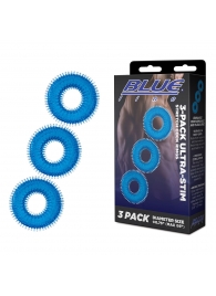 Комплект из трех голубых колец для эрекции 3-Pack Ultra-Stim Stretch Cock Rings - BlueLine - в Хабаровске купить с доставкой