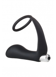 Черное эрекционное кольцо с вибропробкой Vibrating Anal Plug With Cockring - Dream Toys - в Хабаровске купить с доставкой