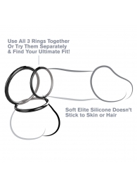 Набор из трех черных эрекционных колец Silicone 3-Ring Stamina Set - Pipedream - в Хабаровске купить с доставкой