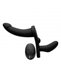Черный вибрострапон Double Take 10X Double Penetration Vibrating Strap-on Harness - XR Brands - купить с доставкой в Хабаровске