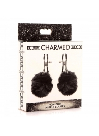 Зажимы для сосков с черным помпонами Pom Pom Nipple Clamps - XR Brands - купить с доставкой в Хабаровске