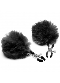 Зажимы для сосков с черным помпонами Pom Pom Nipple Clamps - XR Brands - купить с доставкой в Хабаровске