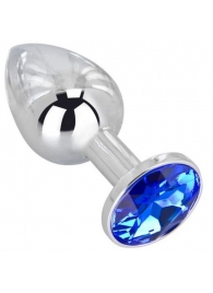 Анальное украшение BUTT PLUG  Small с синим кристаллом - 7 см. - Anal Jewelry Plug - купить с доставкой в Хабаровске