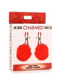 Красные зажимы на соски с помпонами Pom Pom - XR Brands - купить с доставкой в Хабаровске