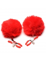 Красные зажимы на соски с помпонами Pom Pom - XR Brands - купить с доставкой в Хабаровске